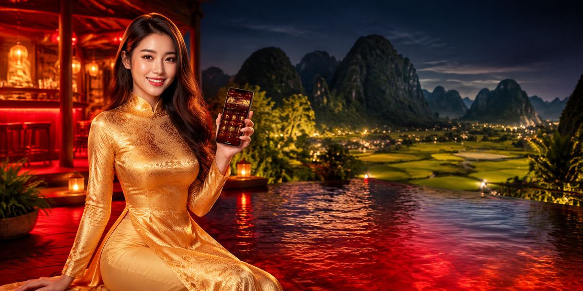 Người phụ nữ mặc áo dài tại Ninh Bình xem thông tin cá cược thể thao và giải thưởng trên điện thoại